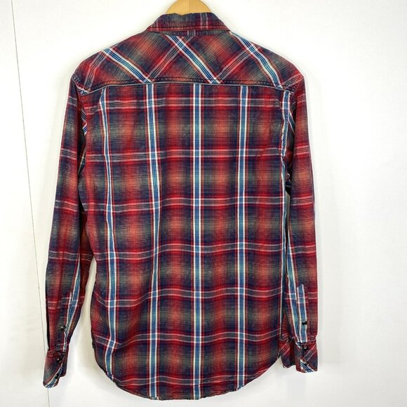 Rock & Roll Cowboy Shirt Mens Large Pearl Snap Long Sleeve Plaid Red Western - Picture 4 of 4